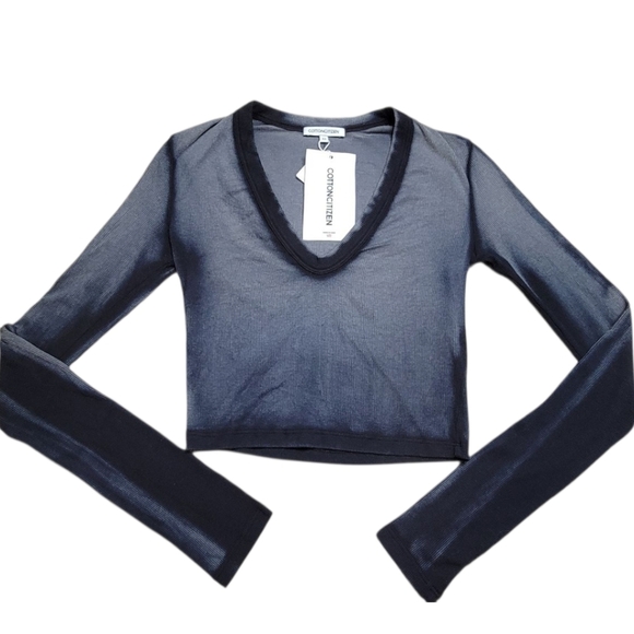 Cotton Citizen Tops - NWT $125 COTTON CITIZEN Verona Crop U Neck In Navy Cast Stretchy XS
